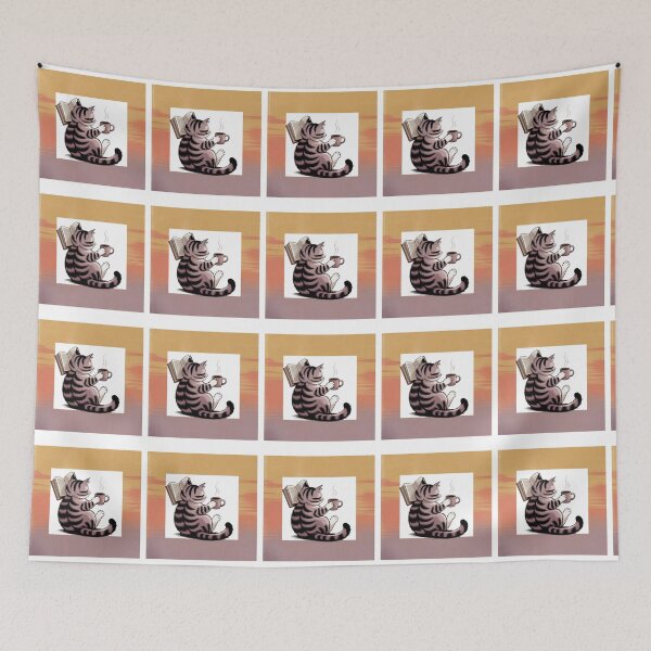 Item preview, Cute Cat Reading Vintage Sunset Coffee Lover designed and sold by QuiteOrbit.