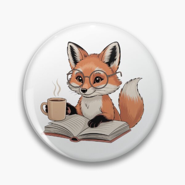Aperçu de l'œuvre Renard mignon lisant un livre, amateur de café, renard geek créée et vendue par QuiteOrbit.