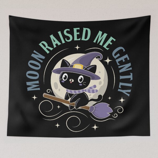 Item preview, Moon Raised Me Gently – Cute Kawaii Black Witch Cat on Broom Aesthetic designed and sold by DREEMBLOOM Designs.