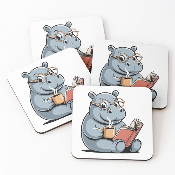 Item preview, Cute Hippo Reading Book Coffee Lover Nerdy Hippo designed and sold by QuiteOrbit.