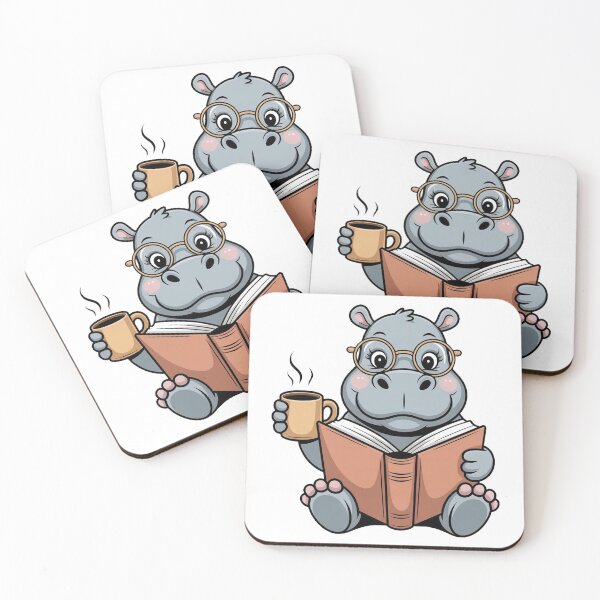 Item preview, Hippo With Glasses Reading Book Coffee designed and sold by QuiteOrbit.