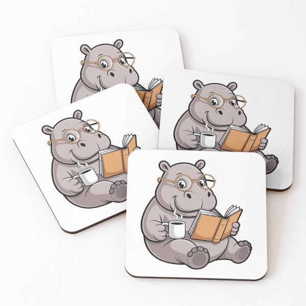 Item preview, Retro Hippo Reading Funny Book Lover Coffee designed and sold by QuiteOrbit.
