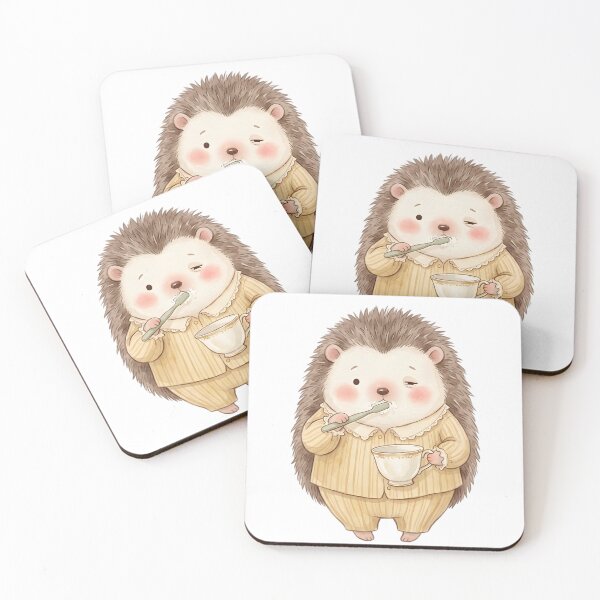Item preview, Cute Sleepy Hedgehog Brushing Teeth - Tired Morning Routine Art designed and sold by auxincaftan0o.