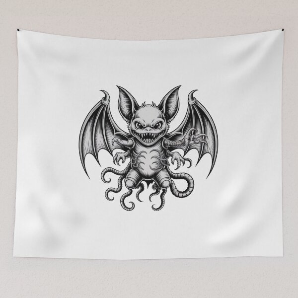Item preview, Dark Gothic Monster Bat – Intricate Horror Line Art T-Shirt Design designed and sold by Dospart.