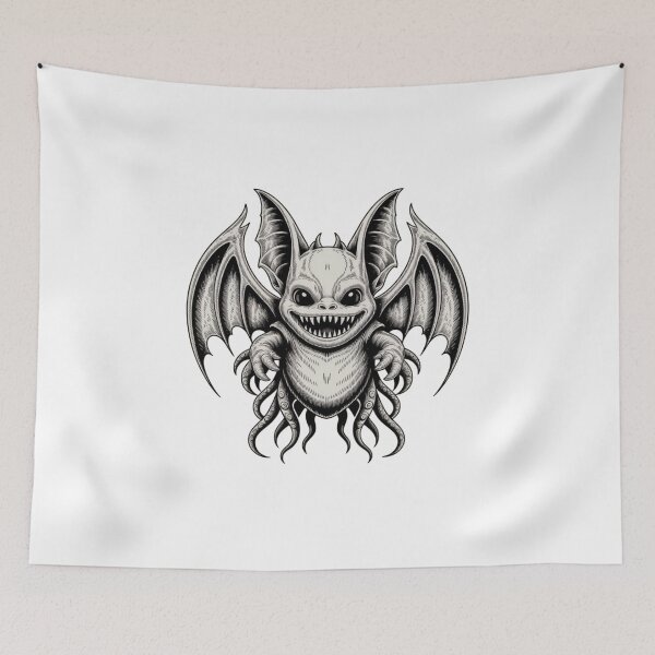Item preview, Dark Gothic Monster Bat – Intricate Horror Line Art T-Shirt Design designed and sold by Dospart.