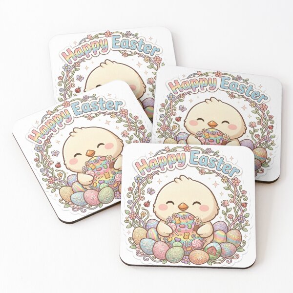 Item preview, Kawaii Easter Chick Sticker - Pastel Rainbow Eggs and Floral Vine Frame designed and sold by harmonybaby0106.