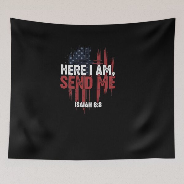 Item preview, Here I Am Send Me American Flag Cross Isaiah 6:8 Bible Verse designed and sold by Dressed For  Duty.