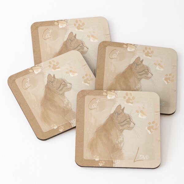 Item preview, Cat Love paw prints, beige brown watercolor, collage cork look designed and sold by angel-cat-22.
