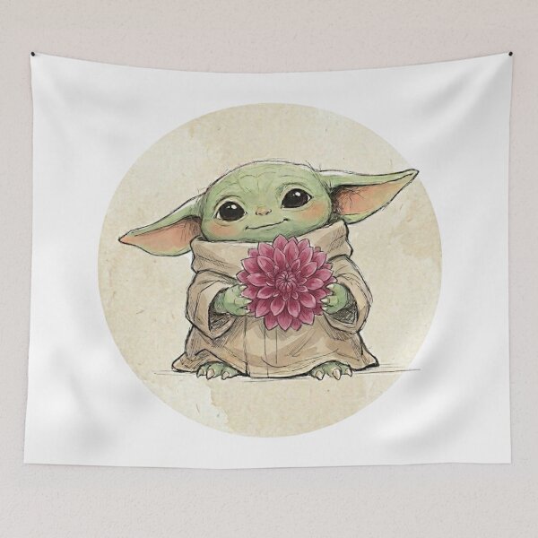Item preview, BABY YODA WITH DAHLIA VINTAGE BOTANICAL AESTHETIC designed and sold by LIS AND MELIVERSO.