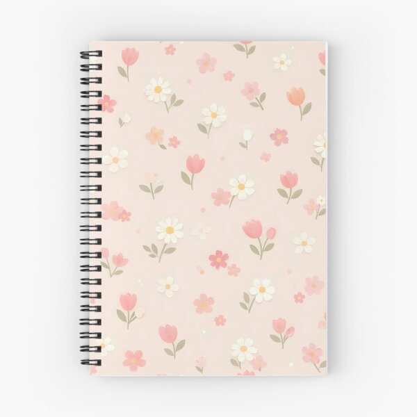 Aperçu de l'œuvre Motif floral printanier sans raccord avec des tulipes et des marguerites pastel sur fond rose tendre créée et vendue par TESHYS.