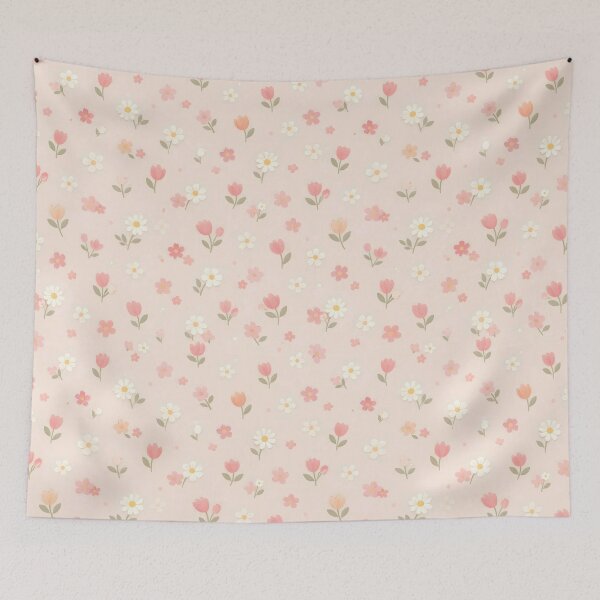 Item preview, Diseño floral primaveral sin costuras con tulipanes y margaritas en tonos pastel sobre un fondo rosa suave. designed and sold by TESHYS.