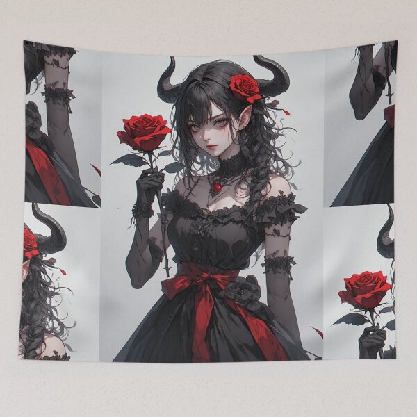 Item preview, Anime demon girl with a red flower designed and sold by ArtsJulian.
