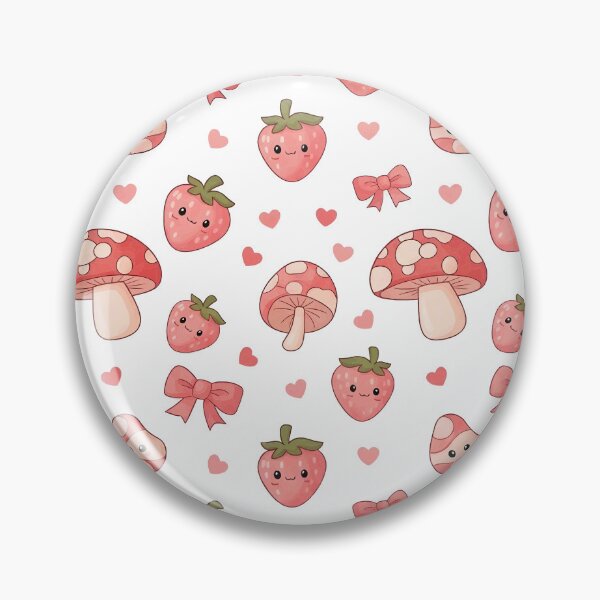 Item preview, Kawaii Seamless Pattern with Cute Strawberries, Red Mushrooms, and Pink Bows on Black Background designed and sold by TESHYS.