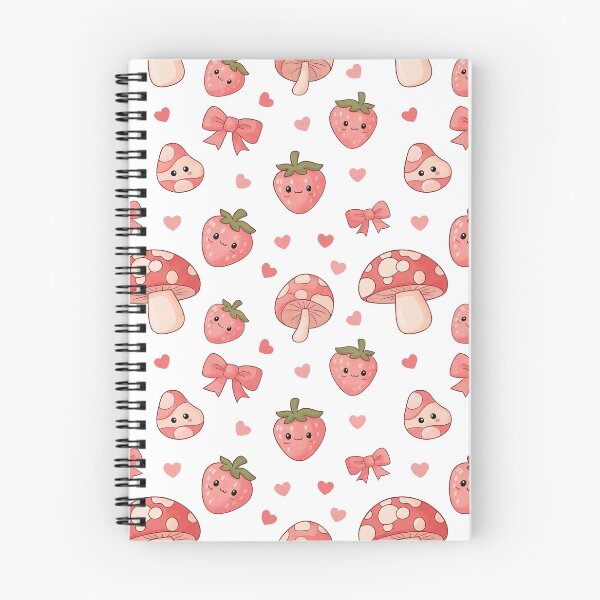 Item preview, Patrón kawaii sin costuras con lindas fresas, setas rojas y lazos rosas sobre fondo negro. designed and sold by TESHYS.