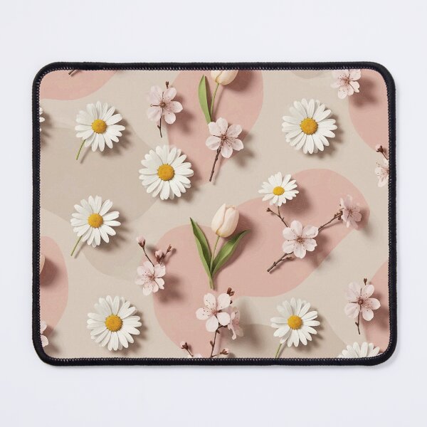 Item preview, Elegant Seamless Spring Floral Pattern with Daisies, Tulips, and Cherry Blossoms on Abstract Pastel Shapes designed and sold by TESHYS.