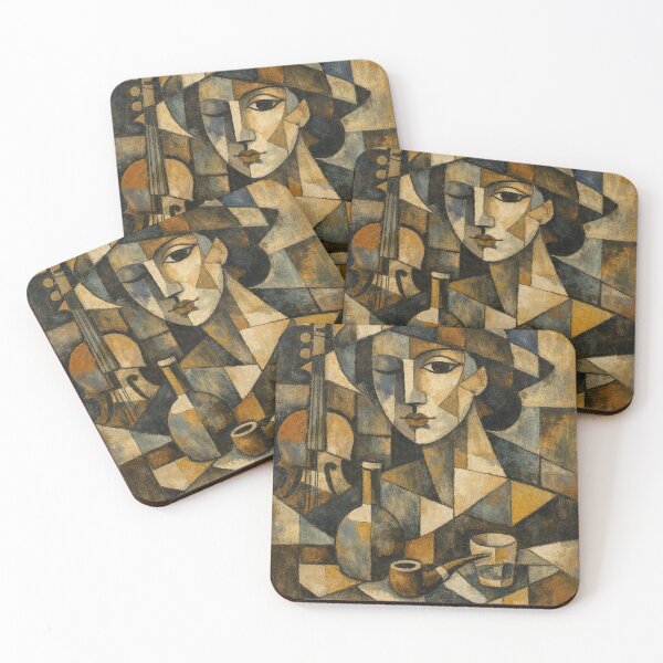 Item preview, Cubist figure with violin – Contemporary composition inspired by Cubism designed and sold by JcAbstractArt.