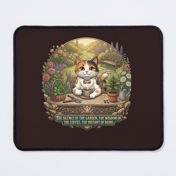Item preview, Garden Silence: Calico Cat Drinking Coffee in the Sun designed and sold by Verdezeus86 .