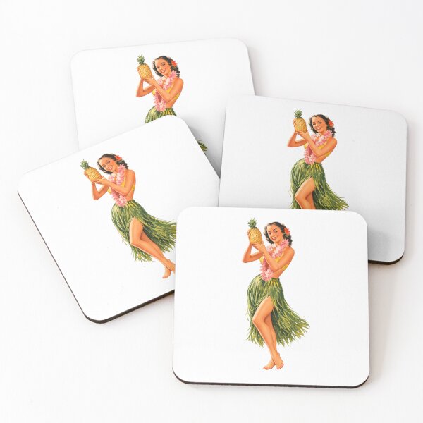 Item preview, Vintage Hula Girl with Pineapple – Retro Tiki Pin-Up Illustration (Full Body) designed and sold by PIXEL POP DESIGNS - Beyond the Norm!.