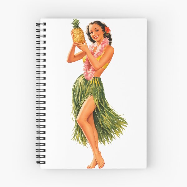 Item preview, Vintage Hula Girl with Pineapple – Retro Tiki Pin-Up Illustration (Full Body) designed and sold by PIXEL POP DESIGNS - Beyond the Norm!.