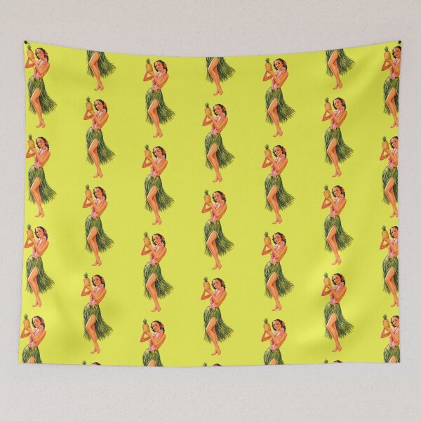 Item preview, Vintage Hula Girl with Pineapple – Retro Tiki Pin-Up Illustration (Full Body) designed and sold by PIXEL POP DESIGNS - Beyond the Norm!.