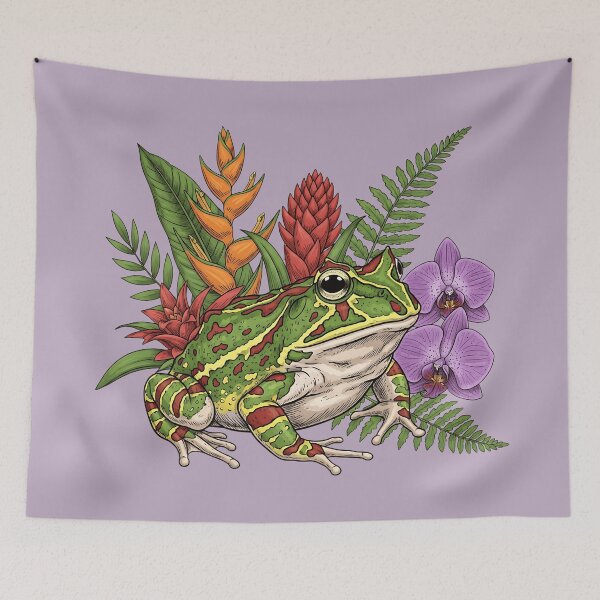 Item preview, Ornate Horned Pacman Frog with Tropical Flowers designed and sold by BirdsnStuff.
