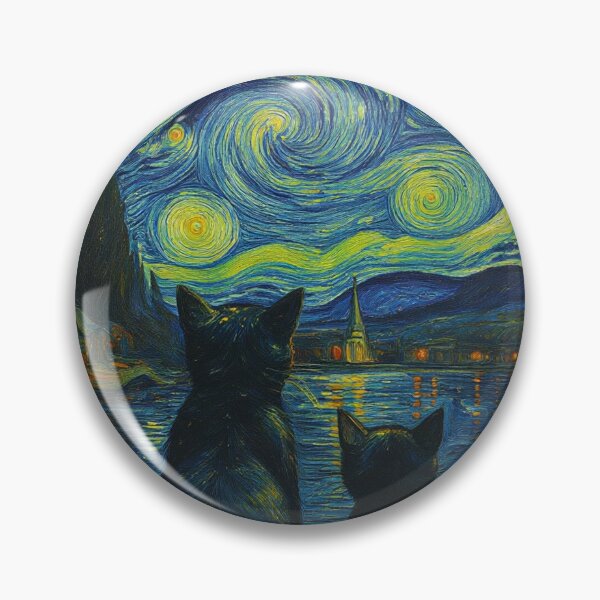 Item preview, Starry Night Cats Wall Art (Van Gogh Style Cat Painting) designed and sold by DVNarts.
