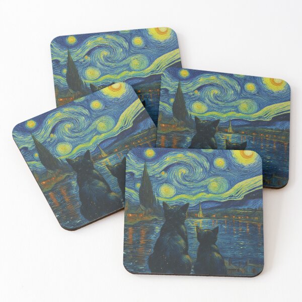 Item preview, Starry Night Cats Wall Art (Van Gogh Style Cat Painting) designed and sold by DVNarts.