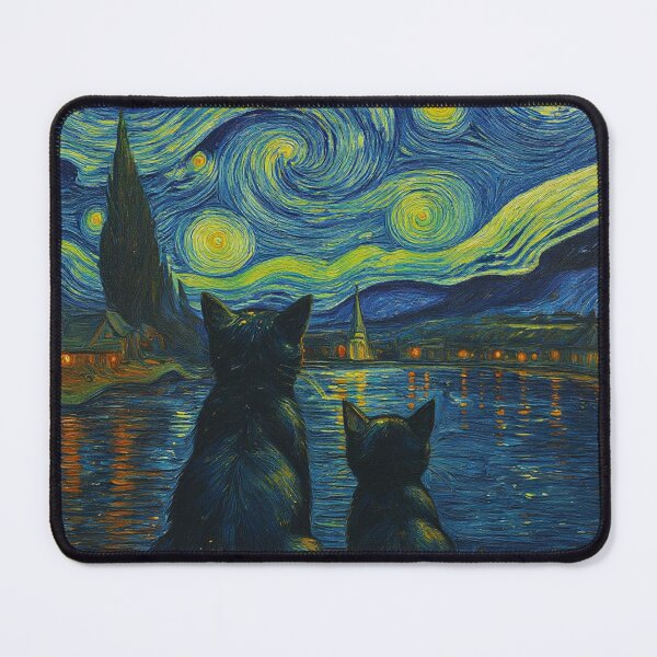 Item preview, Starry Night Cats Wall Art (Van Gogh Style Cat Painting) designed and sold by DVNarts.