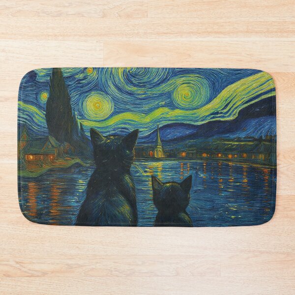 Item preview, Starry Night Cats Wall Art (Van Gogh Style Cat Painting) designed and sold by DVNarts.