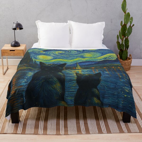 Item preview, Starry Night Cats Wall Art (Van Gogh Style Cat Painting) designed and sold by DVNarts.
