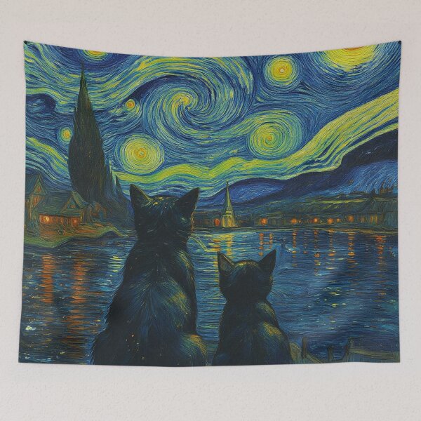 Item preview, Starry Night Cats Wall Art (Van Gogh Style Cat Painting) designed and sold by DVNarts.
