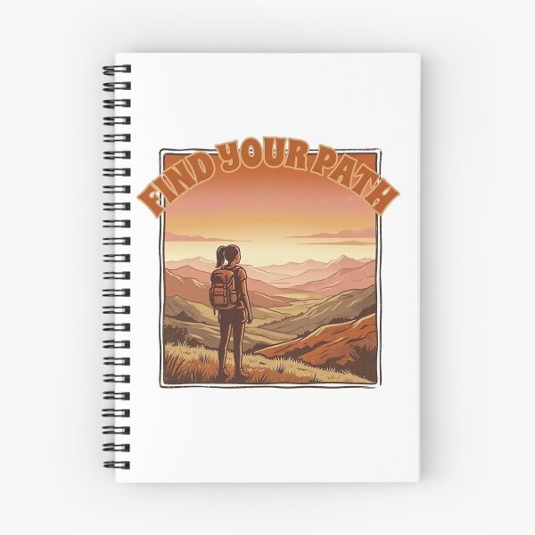 Item preview, Retro Valley Sunset Solo Female Hiker- Find Your Path Landscape Illustration designed and sold by Bloom & Quiet .