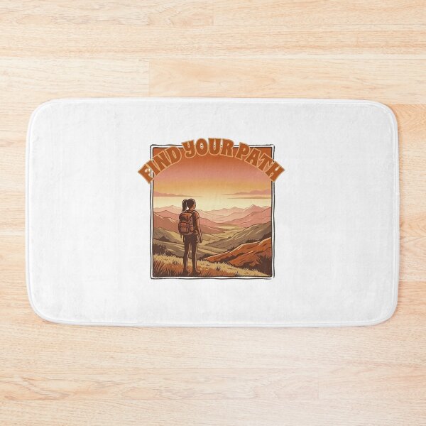 Item preview, Retro Valley Sunset Solo Female Hiker- Find Your Path Landscape Illustration designed and sold by Bloom & Quiet .