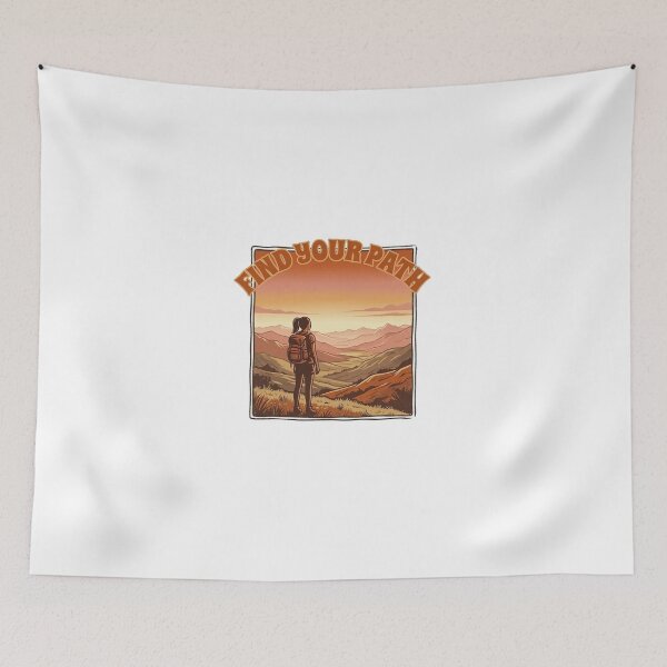 Item preview, Retro Valley Sunset Solo Female Hiker- Find Your Path Landscape Illustration designed and sold by Bloom & Quiet .