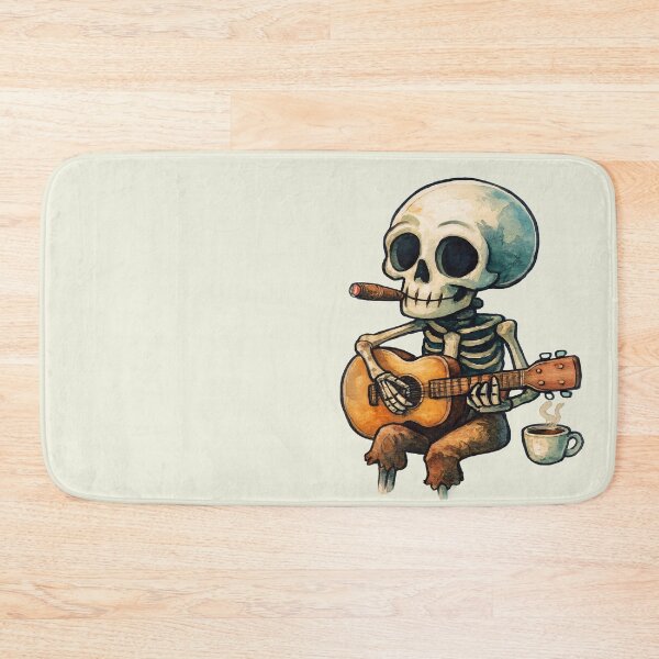 Item preview, Skeleton Guitarist Coffee Vibes – Cute Watercolor Skeleton Playing Guitar Illustration designed and sold by AbeiiStore.