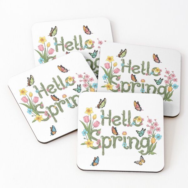 Item preview, Hello Spring Typography With Blooming Flowers And Butterflie designed and sold by pumsquare.
