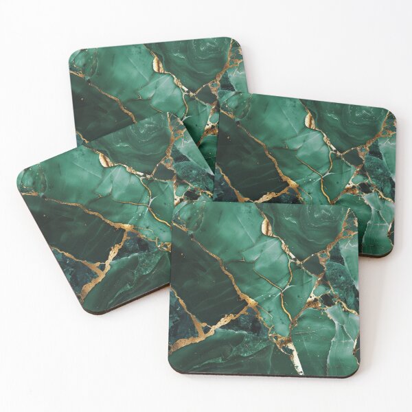 Item preview, Emerald Marble Design with Gold Cracks – Abstract Green Gold Art designed and sold by CosmicGlyph.