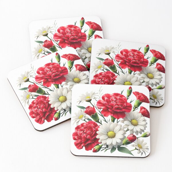 Item preview, Royal Red Carnation and White Daisies Bouquet Shapes Mania designed and sold by Shapes-Mania.