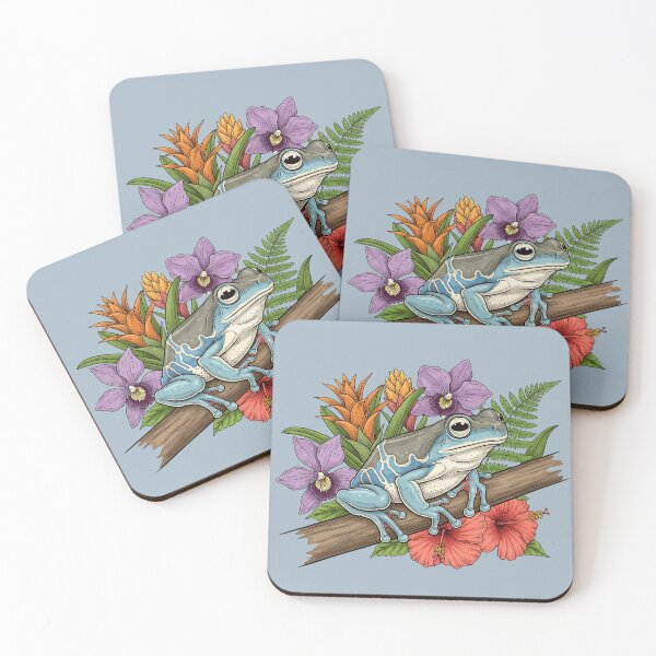 Item preview, Amazon Milk Frog on Branch with Tropical Flowers designed and sold by BirdsnStuff.