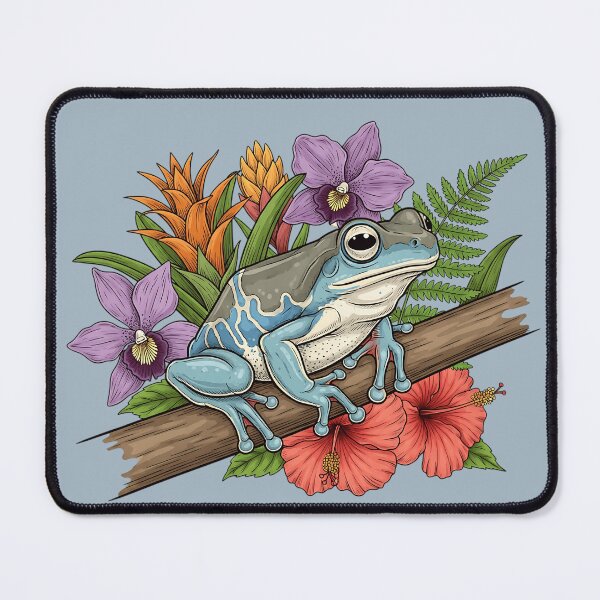 Item preview, Amazon Milk Frog on Branch with Tropical Flowers designed and sold by BirdsnStuff.