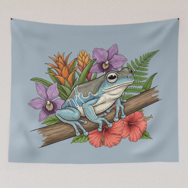 Item preview, Amazon Milk Frog on Branch with Tropical Flowers designed and sold by BirdsnStuff.