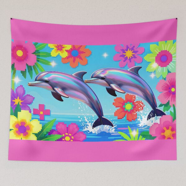 Item preview, Trapical Floral Dolphins Aesthetic and Y2K Aesthetic designed and sold by Wiss2Arts.