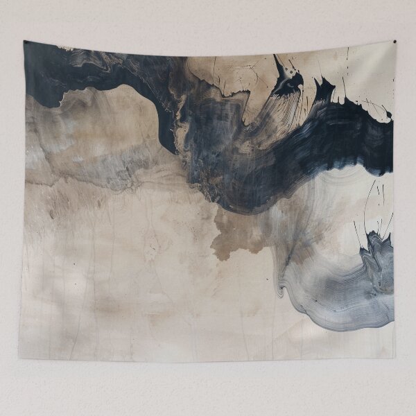 Item preview, Abstract brushstroke design in beige and black – Modern minimalist art designed and sold by CosmicGlyph.