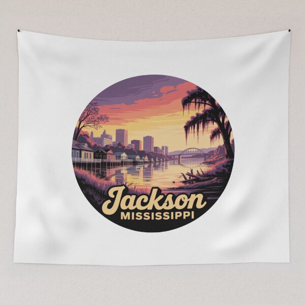 Item preview, Jackson Mississippi: Sunset Skyline River Illustration designed and sold by CircinusStore.