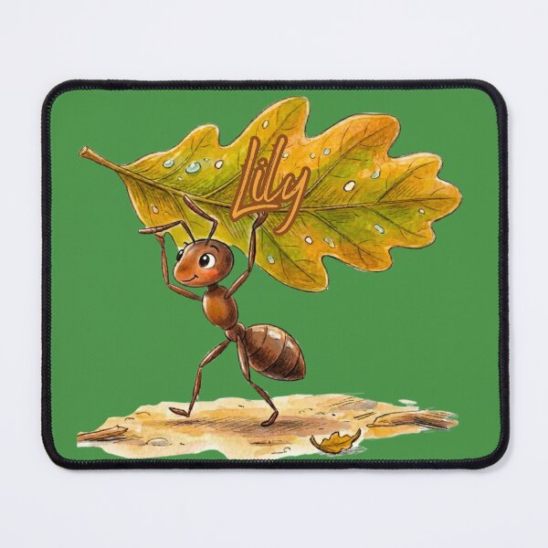 Item preview, Cute Ant Carrying Oak Leaf – Personalized Name Lily Watercolor Art designed and sold by MBBialyPiksel.