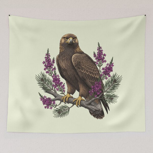 Item preview, Golden Eagle Perched on Branch with Fireweed and Pine designed and sold by BirdsnStuff.