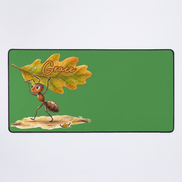 Item preview, Cute Ant Carrying Oak Leaf – Personalized Name Grace Watercolor Art designed and sold by MBBialyPiksel.
