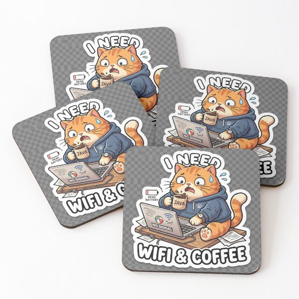 Item preview, I Need Wifi & Coffee | Stressed Orange Cat Kawaii Sticker designed and sold by IconicDesignsXd.