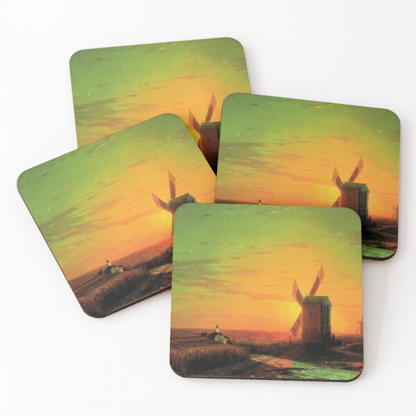 Item preview, Windmills in the Ukrainian steppe at sunset designed and sold by SharonTheFirst.
