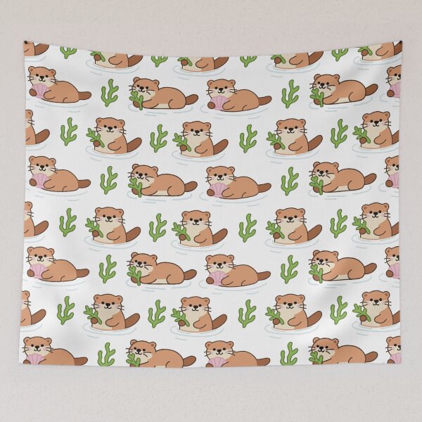 Item preview, Cute Otters with Seaweed and Shells Seamless Pattern designed and sold by MJ ART.